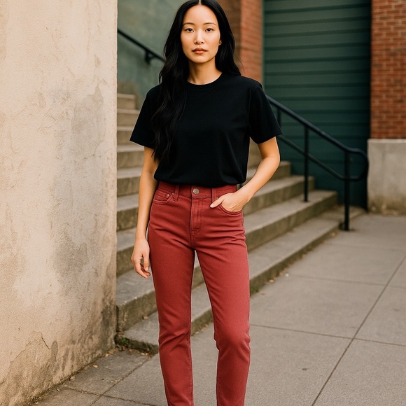 ▶️ Closed  ◀️ Reddish Brown Jeans Stretch Organic Cotton Made in Italy 32 - Picture 1 of 16